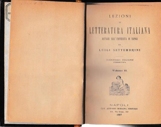 Lezioni di letteratura italiana. Volume II - Luigi Settembrini - copertina