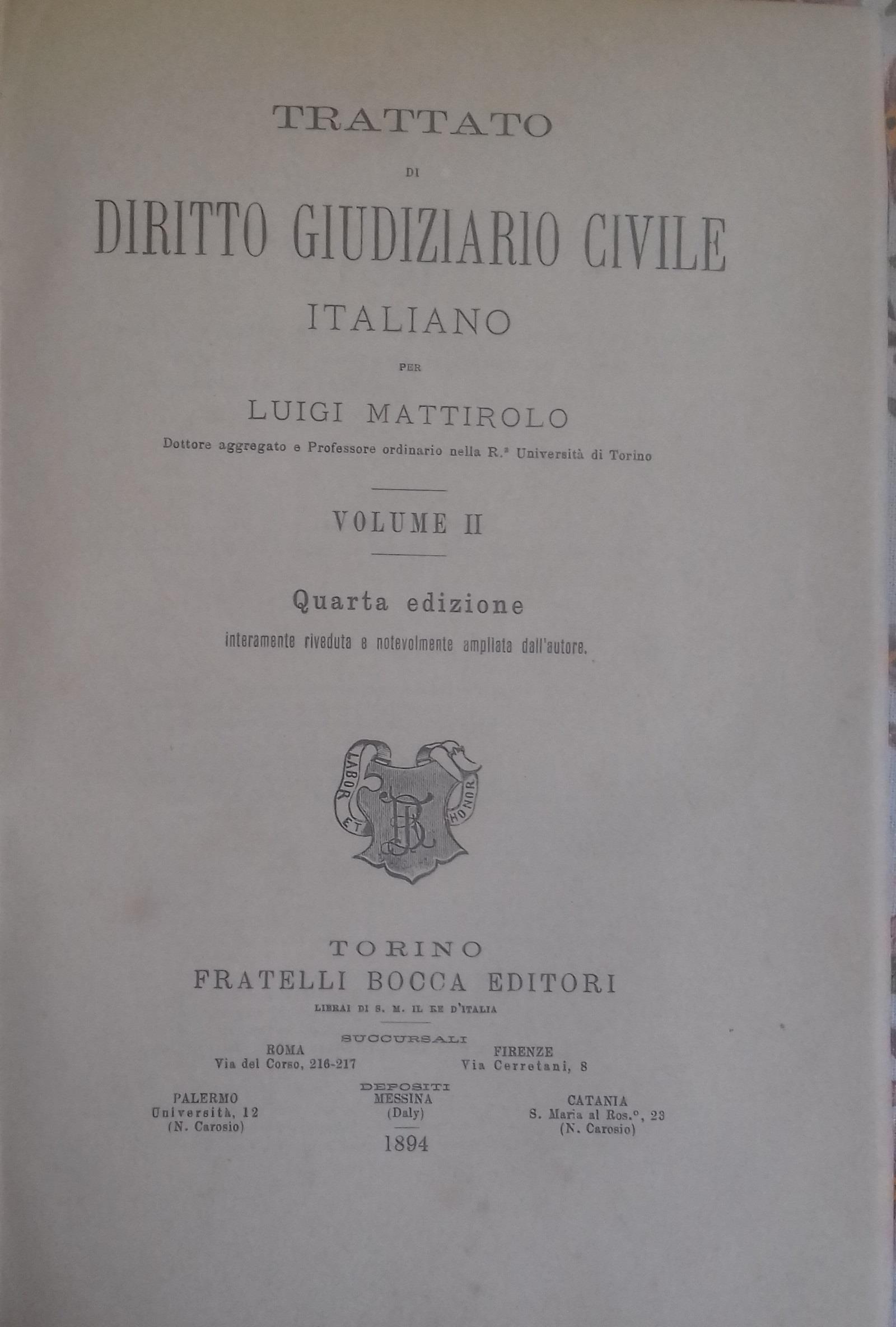 Trattato di Diritto Giudiziario Civile Italiano. Voluem II