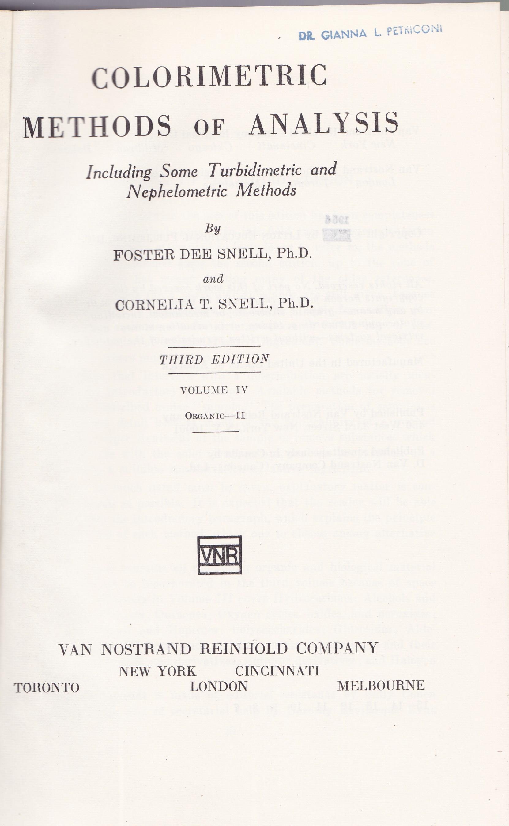 Colorimetric Methods of Analysis. IV. Organic.II