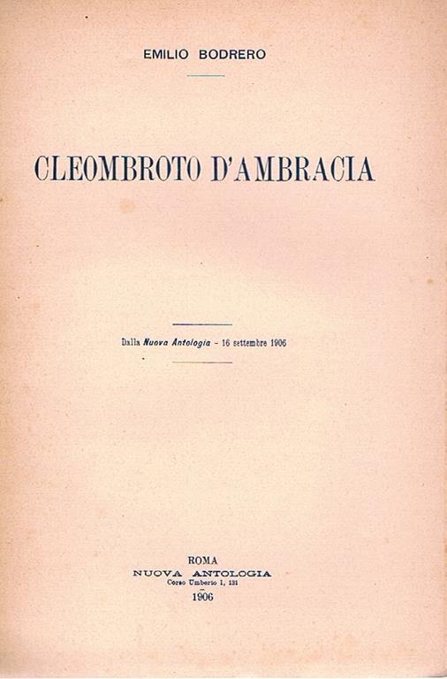 Cleombroto d'Ambracia - Emilio Bodrero - copertina