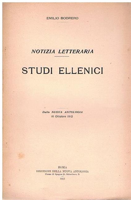 Studi ellenici - Emilio Bodrero - copertina