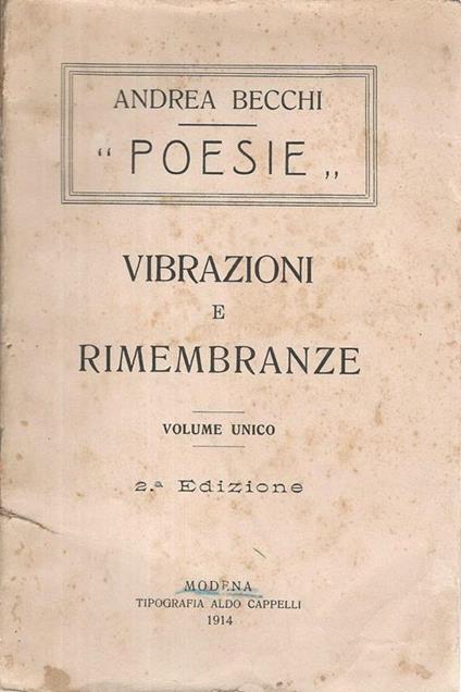 Poesie. Vibrazioni e rimenbranze - Ada Becchi - copertina