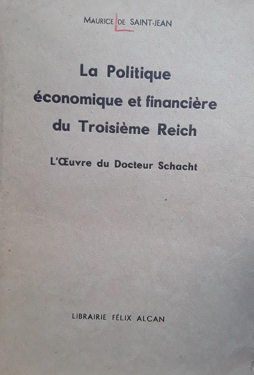 politique economique et financiere du troisieme reich - copertina