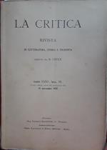 critica. Rivista di letteratura, storia e filosofia. Anno XXXV fasc.VI. 20 novembre 1937