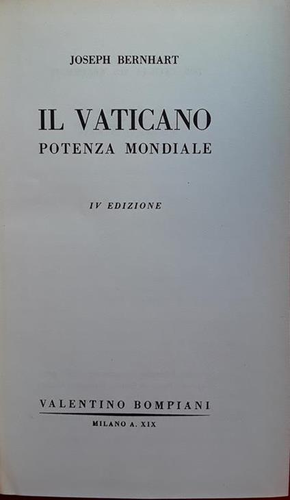 Vaticano potenza mondiale - Joseph Bernhart - copertina