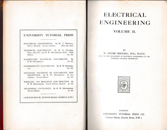 Electrical engineering vol. II - W. Tolmé - copertina