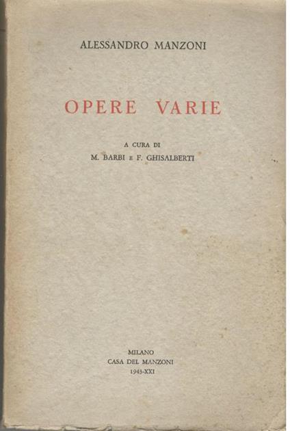 Opere varie - copertina