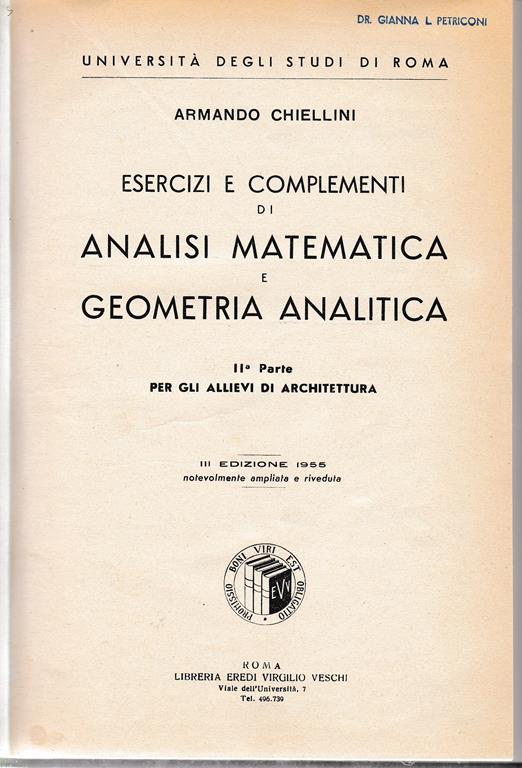 Analisi matematica e geometria analitica. 2 parte - Armando Chiellini - copertina