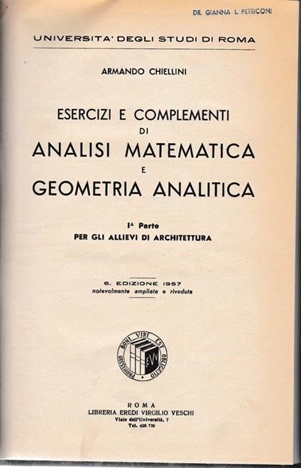 Analisi matematica e geometria analitica. 1 parte - Armando Chiellini - copertina