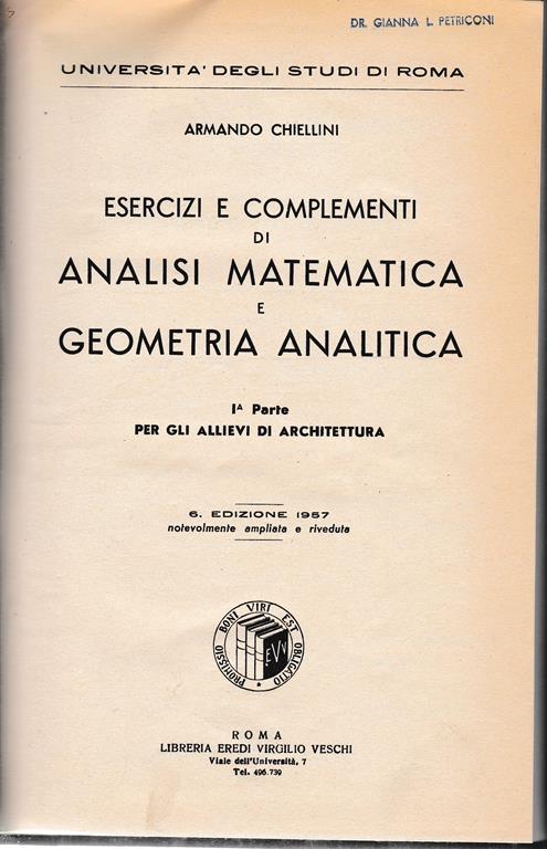 Analisi matematica e geometria analitica. 1 parte - Armando Chiellini - copertina