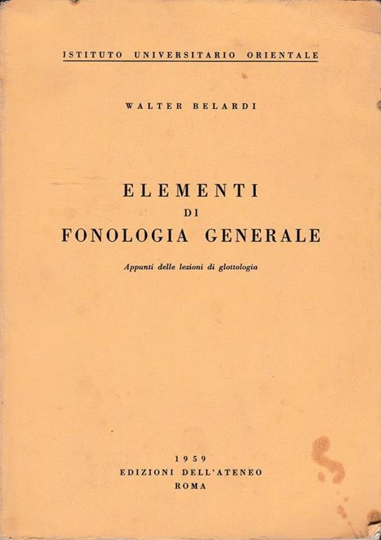 Elementi di fonologia generale - Walter Belardi - copertina