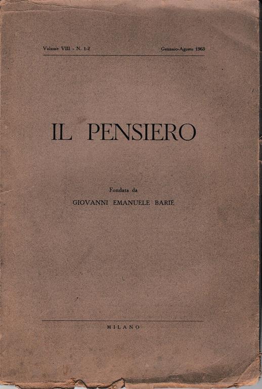pensiero. Vol. VIII n 1-2 Gen.-Ago. 1963 - copertina
