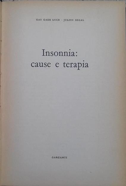 Insonnia. Cause e terapia - Luce Gay Gaer - copertina