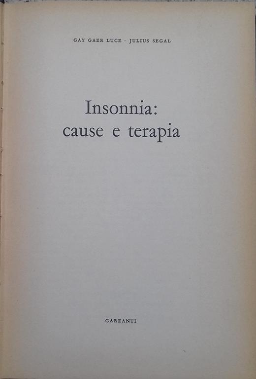 Insonnia. Cause e terapia - Luce Gay Gaer - copertina