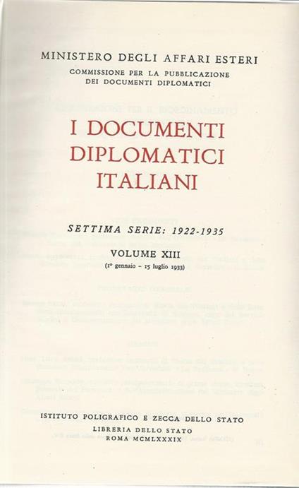 documenti diplomatici italiani. Volume XIII - copertina
