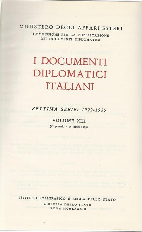 documenti diplomatici italiani. Volume XIII - copertina
