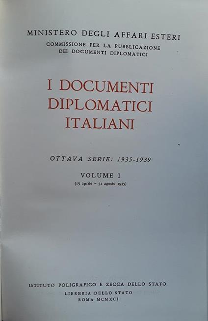 documenti diplomatici italiani. Volume I - copertina