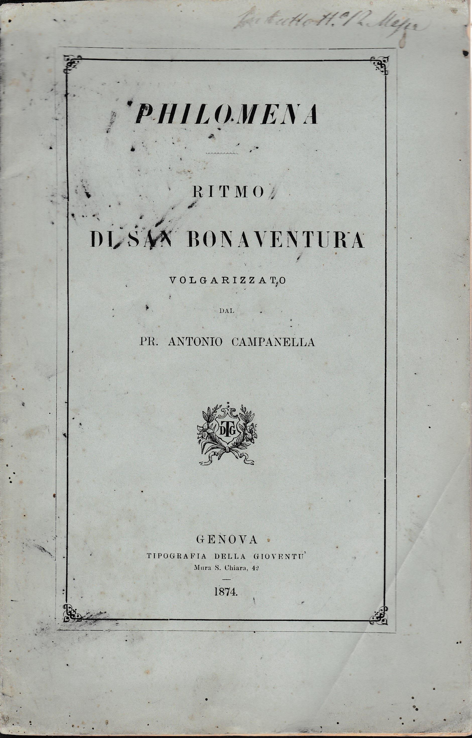 Ritmo di San Bonaventura volgarizzato dal Pr. A. Campanella. Bilingua Italiano Latino