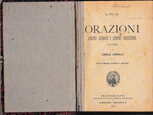Orazioni contro Agorato e contro Eratostene - Lisia - copertina