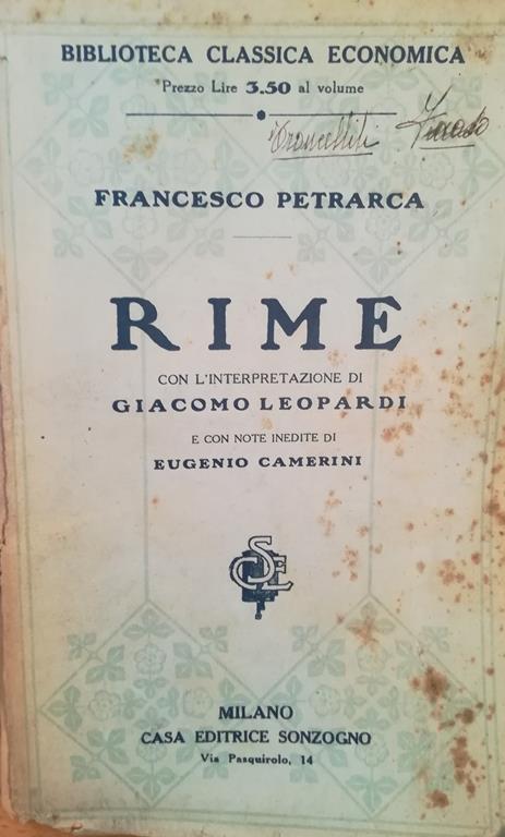 Rime. Con l'interpretazione di Giacomo Leopardi - Francesco Petrarca - copertina