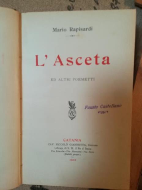 L' Asceta ed altri poemetti - Mario Rapisardi - copertina