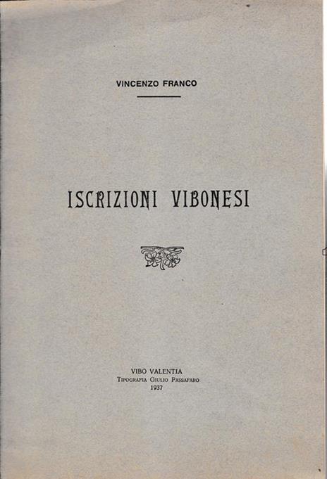 Iscrizioni Vibonesi - Victor Franco - copertina