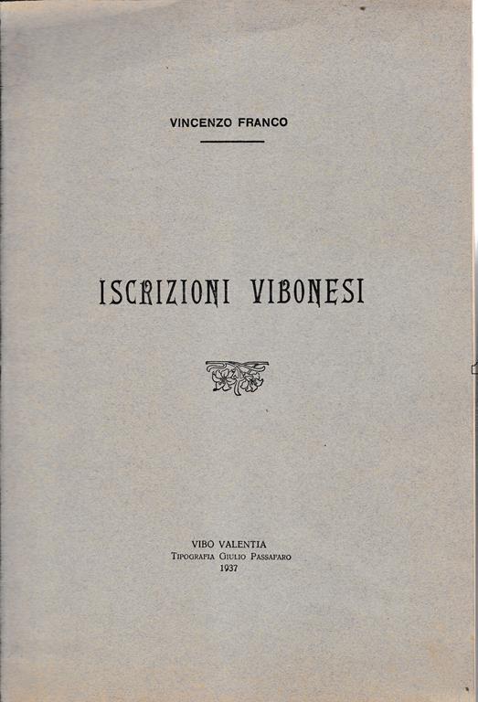 Iscrizioni Vibonesi - Victor Franco - copertina