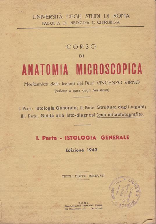 Corso di anatomia microscopica. I. Istologia generale - Vincenzo Virno - copertina