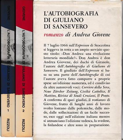 L' autobiografia di Giuliano di Sansevero 2 volumi - Andrea Giovene - copertina