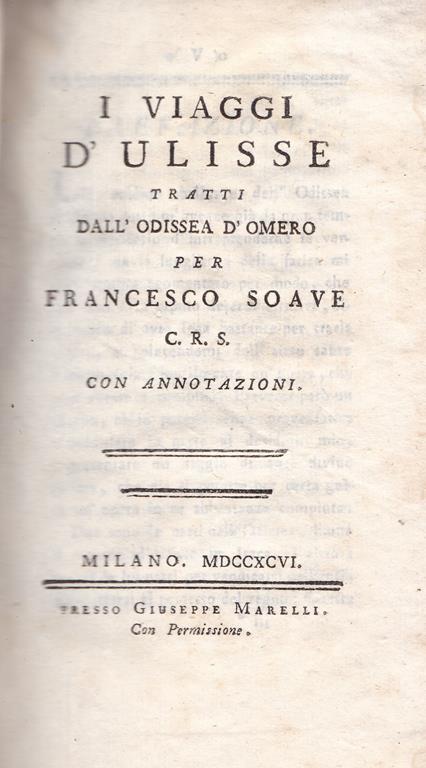 I viaggi d'Ulisse tratti dall'Odissea d'Omero - Francesco Soave - copertina