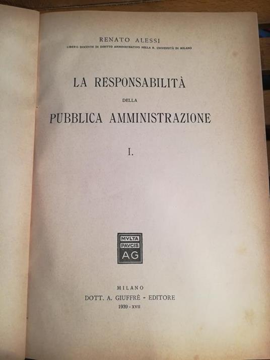 La responsabilità della pubblica amministrazione. I - Renato Alessi - copertina