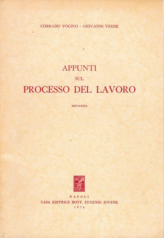 Appunti sul processo del lavoro ristampa - C. Vocino - copertina