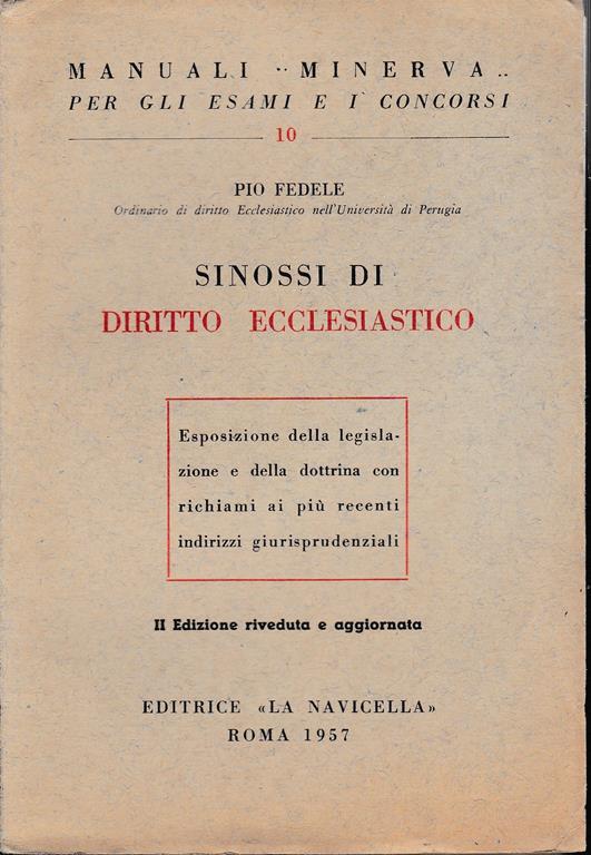 Manuali Minerva. Sinossi di Diritto Ecclesiastico - Pio Fedele - copertina