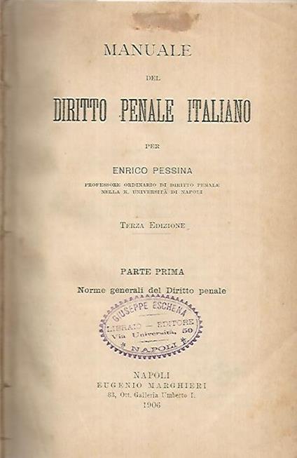 Manuale del diritto penale italiano - Enrico Pessina - copertina