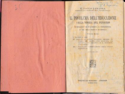 Il problema dell'educazione nella storia del pensiero. vol. 3° Da Kant a oggi - Lamanna - copertina