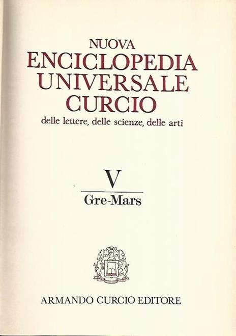 Nuova enciclopedia universale Curcio delle lettere,delle scienze,delle arti. Volume V - copertina
