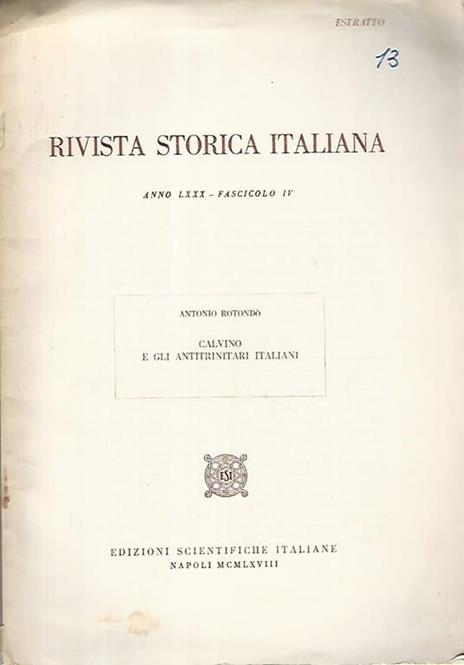 Rivista storia italiana. Anno LXX fascicolo IV. Estratto - copertina