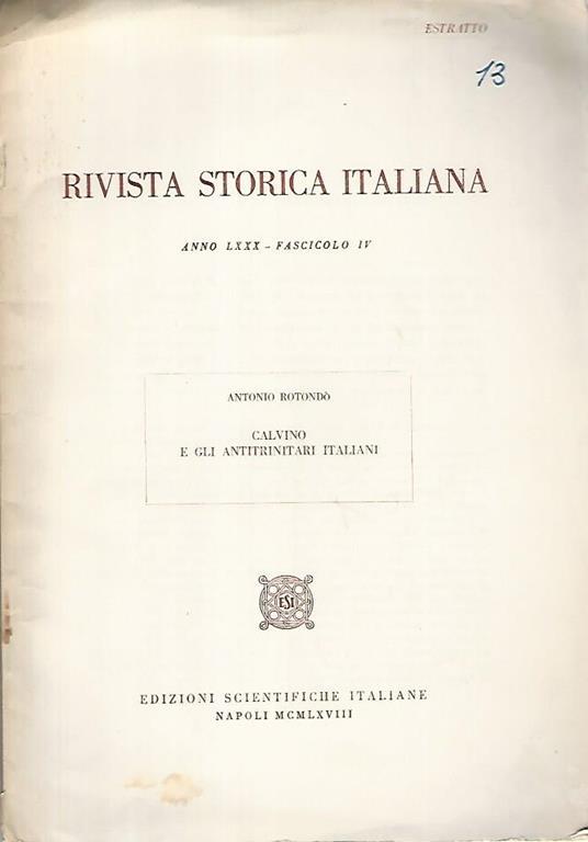 Rivista storia italiana. Anno LXX fascicolo IV. Estratto - copertina