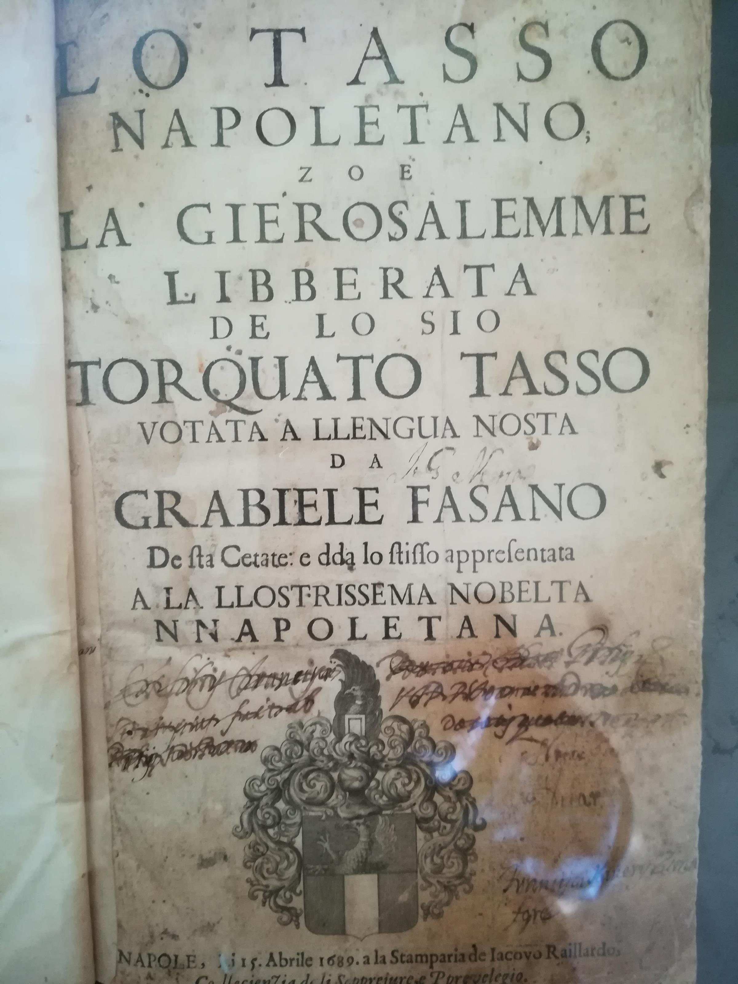 Lo Tasso napoletano zoe la Gierosalemme Libberata de lo Sio Torquato Tasso votata a llengua nosta