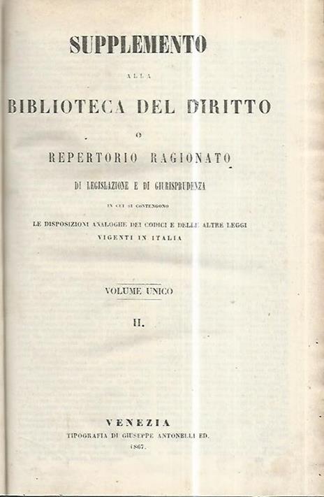 Supplemento alla biblioteca del diritto o repertorio ragionato di legislazione e di giurisprudenza - copertina