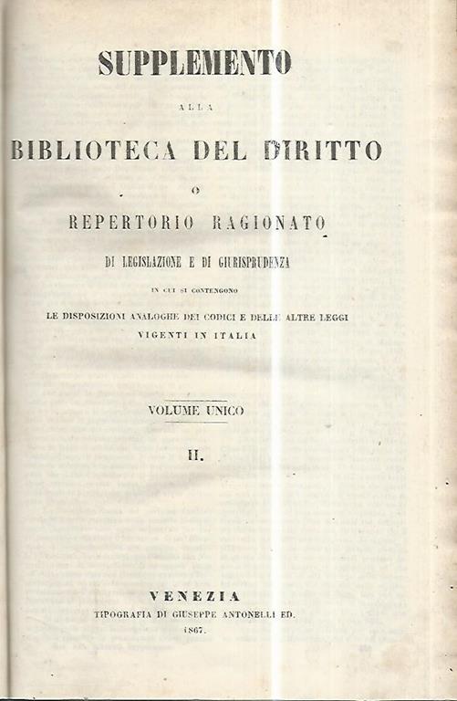 Supplemento alla biblioteca del diritto o repertorio ragionato di legislazione e di giurisprudenza - copertina