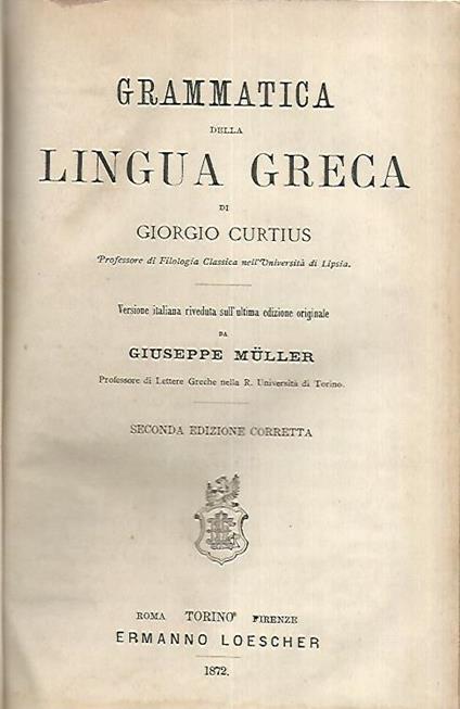 Grammatica della lingua italiana - Georg Curtius - copertina