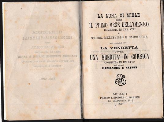 La luna di miele ossia il primo mese dell'Imeneo. Commedia in tre atti - Eugene Scribe - copertina