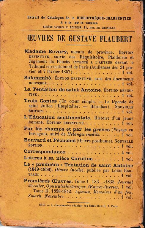 Image fournie par le vendeur Madame Bovary. Moeurs de Province. Edition definitive, suvie des réquisitoire, plaidoirie et jugement du procès intenté a l'auteur.. - Gustave Flaubert - 2