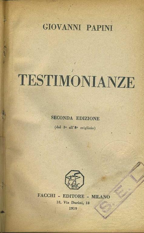 Testimonianze - Giovanni Papini - copertina