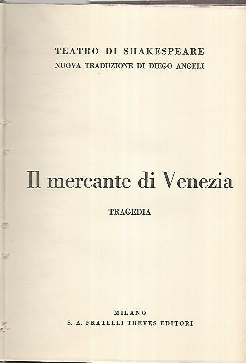 Il mercante di Venezia. Tragedia - William Shakespeare - copertina