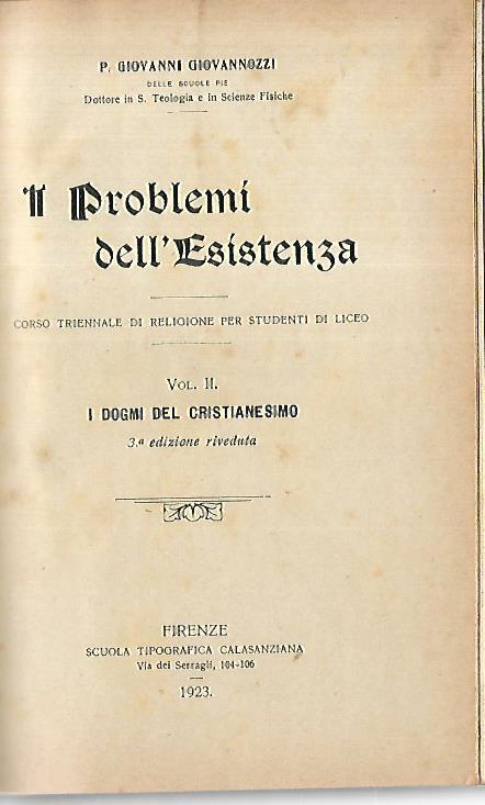 I problemi dell'esistenza. Volume II - Giovanni Giovannozzi - copertina