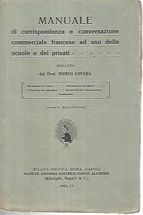 Manuale di corrispondenza e conversazione commerciale francese ad uso delle scuole e dei privati - Romeo Lovera - copertina