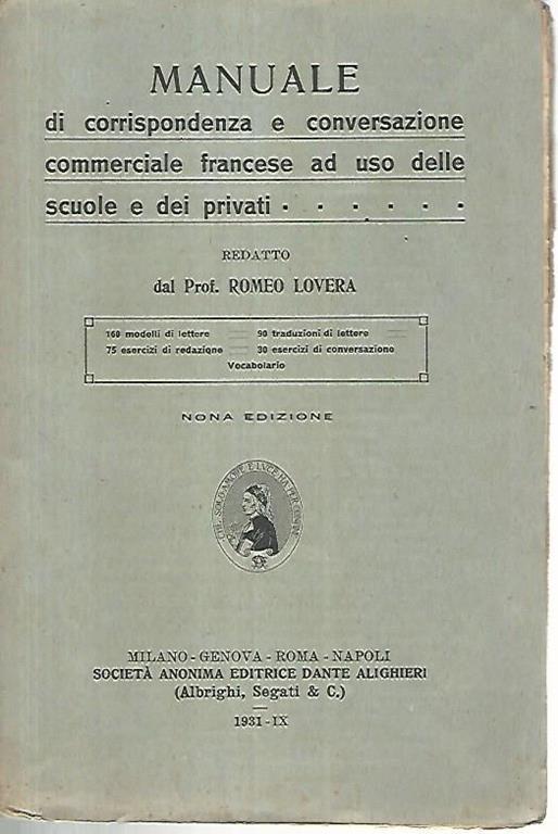 Manuale di corrispondenza e conversazione commerciale francese ad uso delle scuole e dei privati - Romeo Lovera - copertina