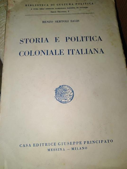 Storia e politica coloniale italiana - Renzo Sertoli Salis - copertina